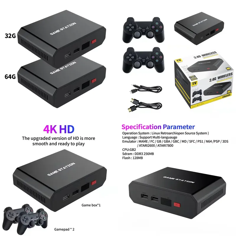 Gaming Accessories Box - เครื่องเล่นวิดีโอเกม M8plus HD พร้อมกล่องคอนโซล คอนโทรลเลอร์ไร้สายคู่ 2.4G