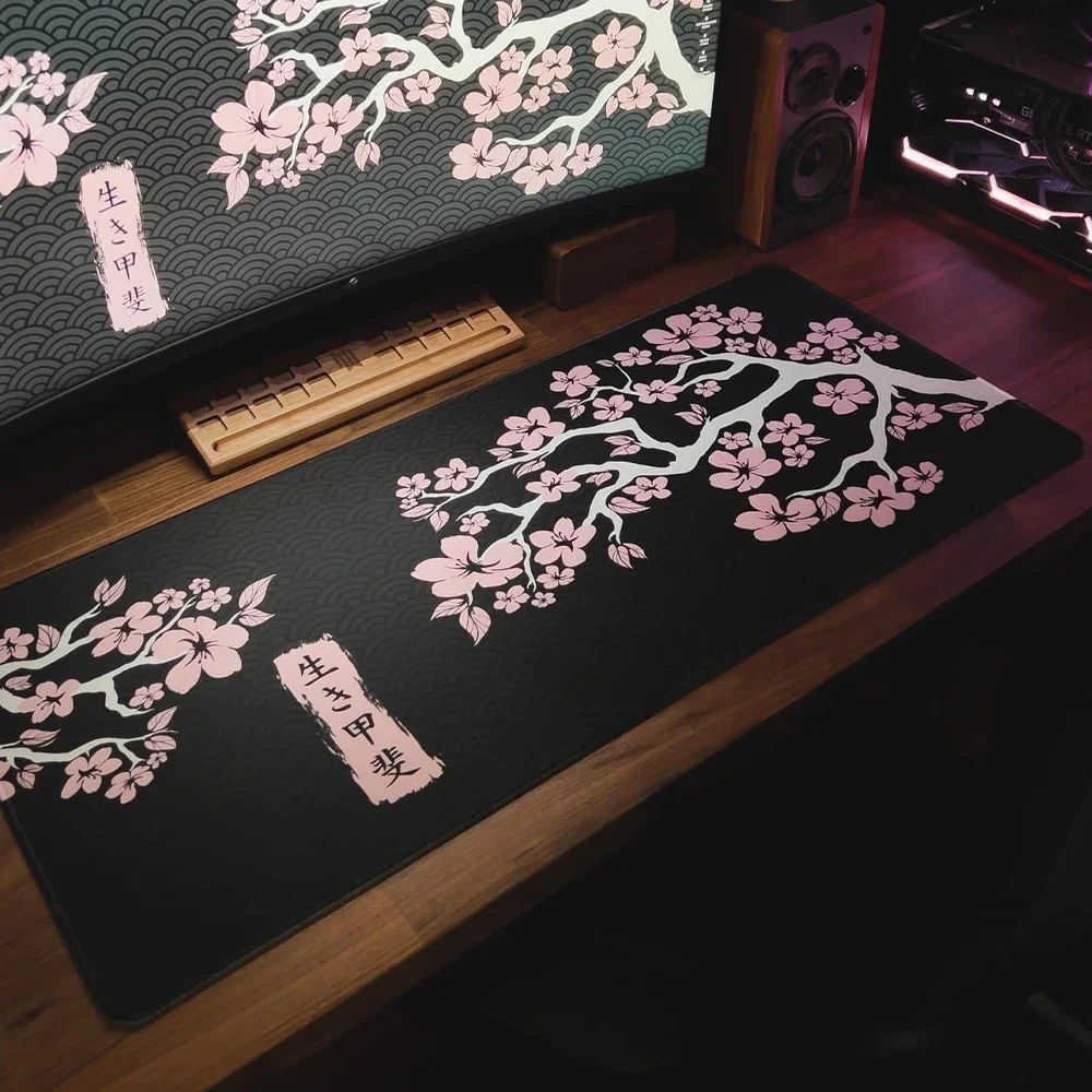 Gaming Accessories In Japan - ญี่ปุ่น SAKURA Mousepad Kawaii สีดําและสีขาว Deskmat