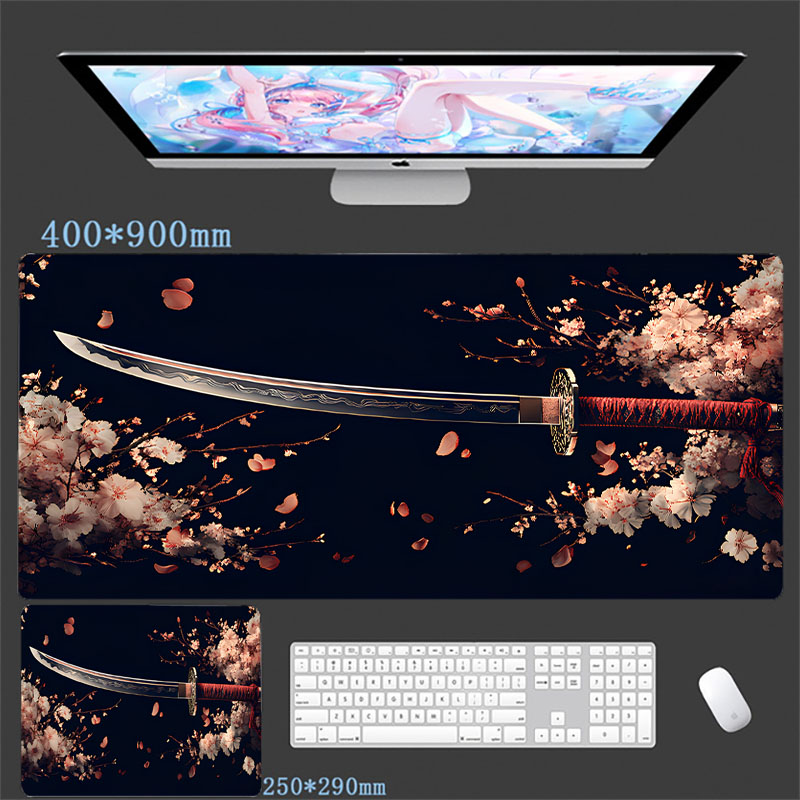 Gaming Accessories Companies - แผ่นรองเมาส์ลายดาบซามูไร อุปกรณ์เสริมคอมพิวเตอร์สำหรับเกมเมอร์ แผ่นรองคีย์บอร์ด แผ่นรองโต๊ะสีดำ แผ่นรองเมาส์สำหรับเล่นเกม แล็ปท็อป