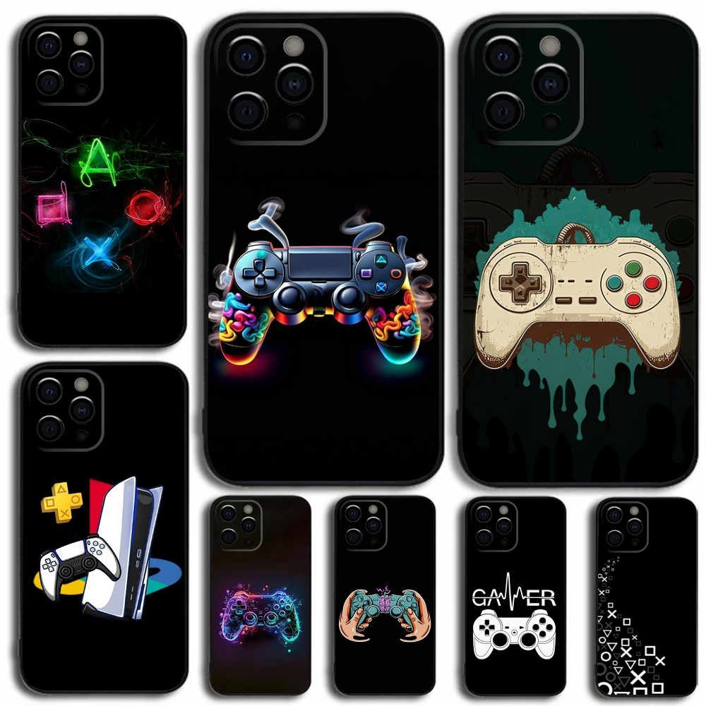 Gaming Accessories Iphone - เกมคอนโซลGamepad Gamerเล่นเคสโทรศัพท์สําหรับiPhone 16,15,14,13,12,11,Pro,X,XS,Max,XR,Plus,mini Softปกสีดํา