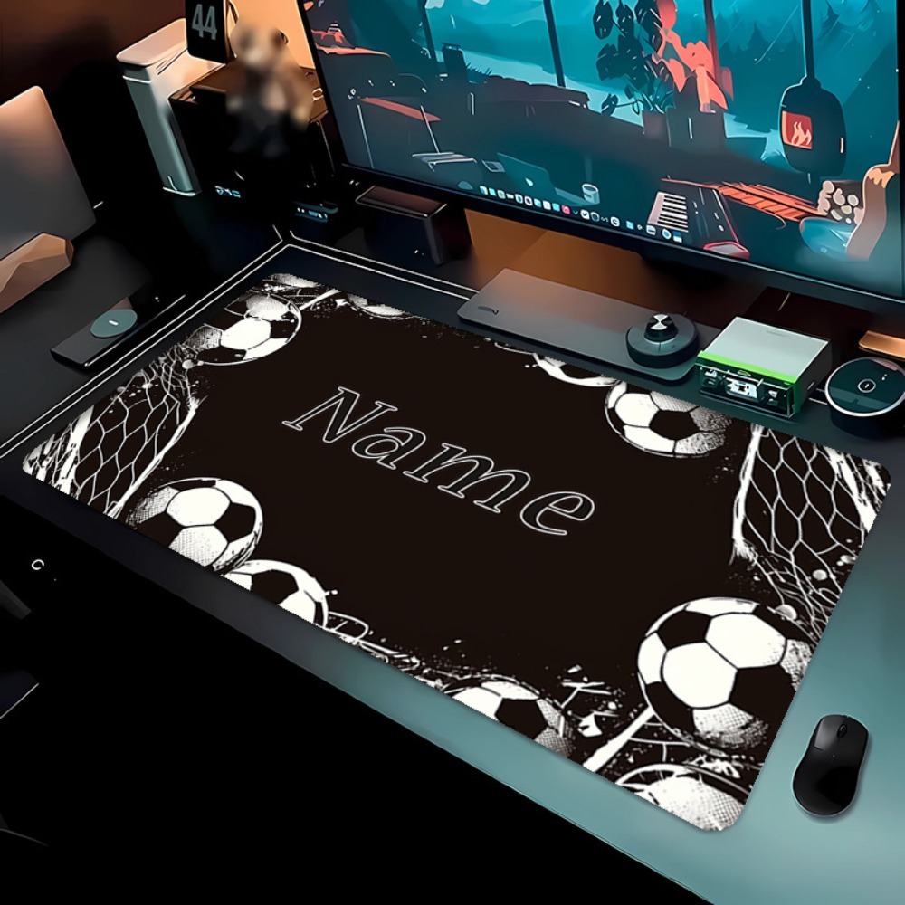 Gaming Accessories Name - แผ่นรองเมาส์ลายคู่รักนักฟุตบอล ฐานยางกันลื่น ปรับแต่งชื่อได้ อุปกรณ์ตกแต่งที่มีสไตล์สำหรับโต๊ะทำงานที่บ้านและสำนักงาน