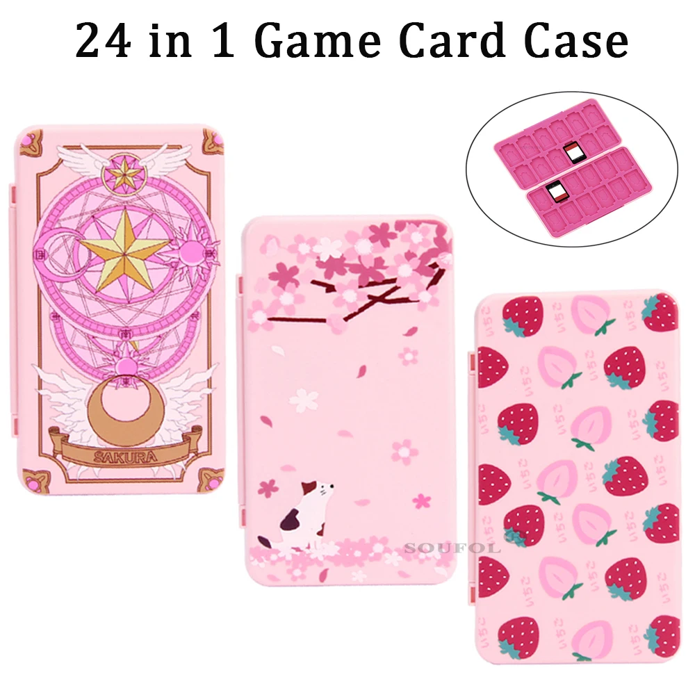 Gaming Accessories Box - เคสเก็บการ์ดเกมแม่เหล็กน่ารัก24ใน1สำหรับ NS SWITCH/OLED/Lite การ์ตูน TF การ์ด
