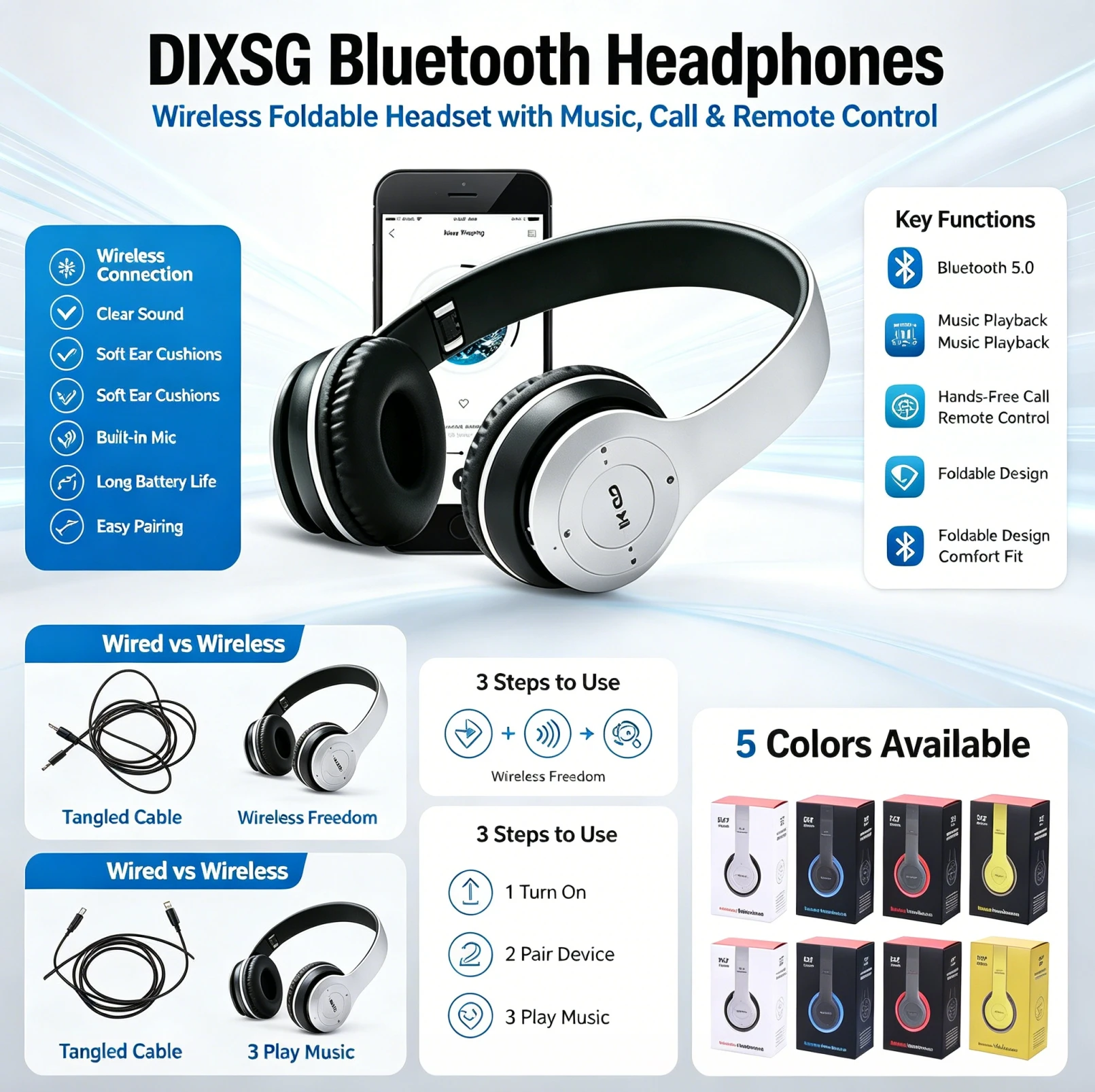 ชุดหูฟังสเตอริโอ P47 5.0 ชุดหู - Gaming Accessories Iphone บทวิจารณ์และราคา
