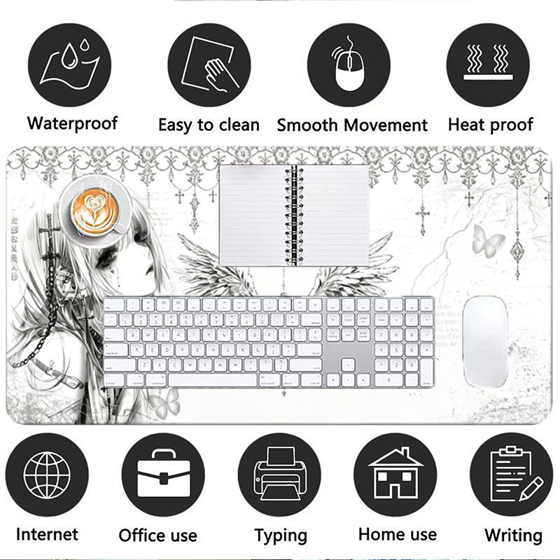 แผ่นรองเมาส์หนังสีดำสีขาวอะนิเ - Gaming Office Accessories บทวิจารณ์และราคา