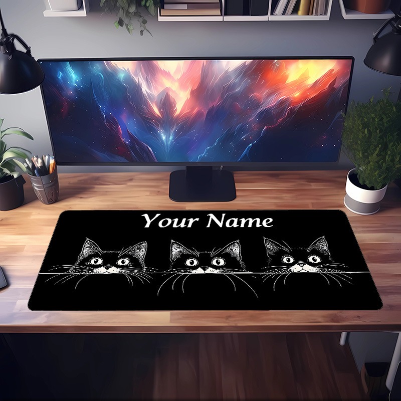 แผ่นรองโต๊ะลายแมวดำ 3 ตัวน่ารั - Gaming Accessories Name บทวิจารณ์และราคา